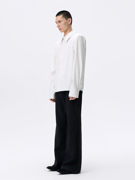 FRKM SCD Vertical Stripe Shoulder Straight White Shirt - ABSALOM.