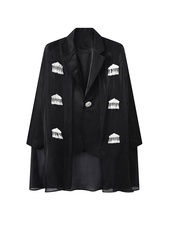 JIECHI embellished black loose casual blazer - JOB.