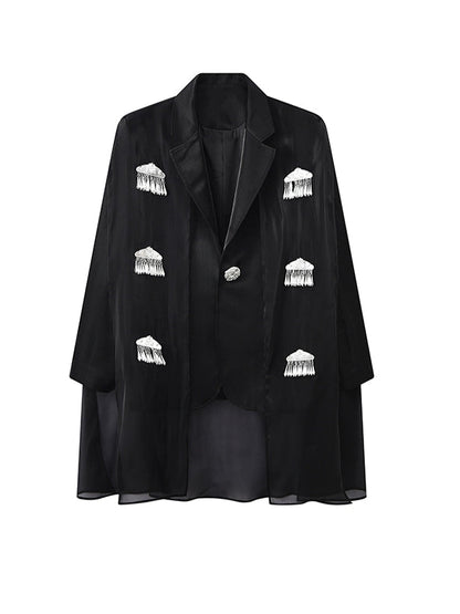 JIECHI embellished black loose casual blazer - JOB.