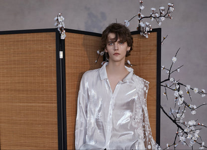 JIECHI  loose casual white long-sleeved shirt - QUIN.