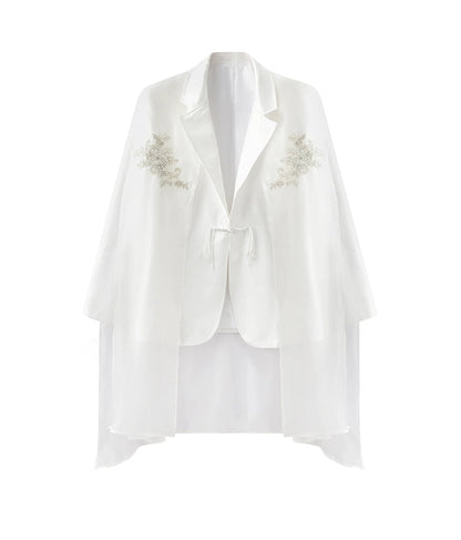JIECHI white loose casual cape embroidered blazer - BRANDON.