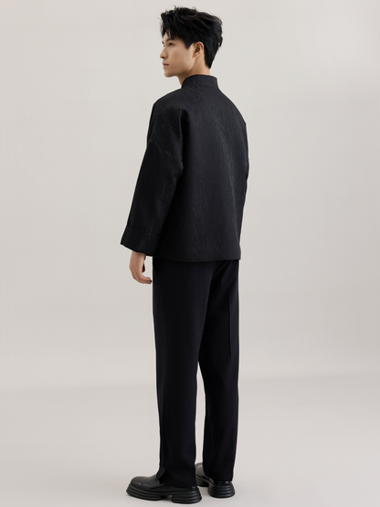 OWNLIFE  jacquard stand collar black coat - BARRY.