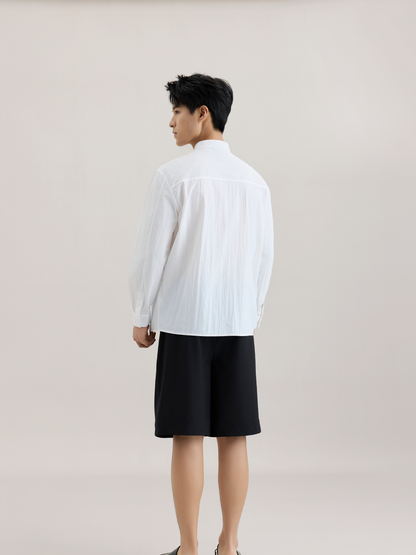 OWNLIFE stand-up collar slant breasted long sleeve shirt - TOPH.