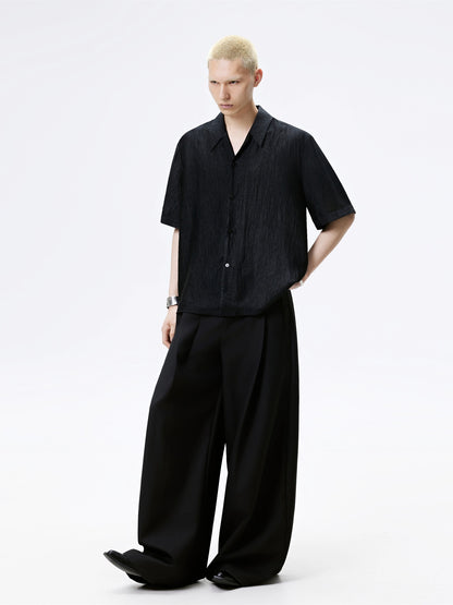 FRKM SCD Textured Black Pleated Drape Embroidered Loose Top - ISABEL.