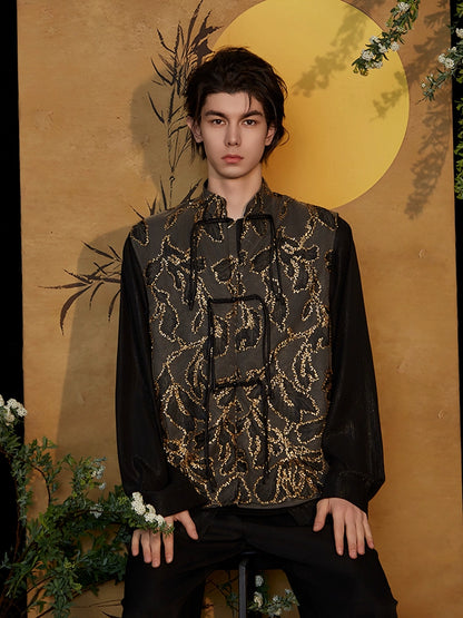 JIECHI  long-sleeved jacquard stand-up collar top - ASTER.