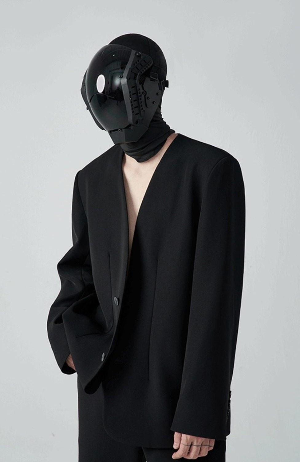 FRKM SC SS Casual Padded Shoulders Collarless Loose Double Button Suit - UNIQUE.