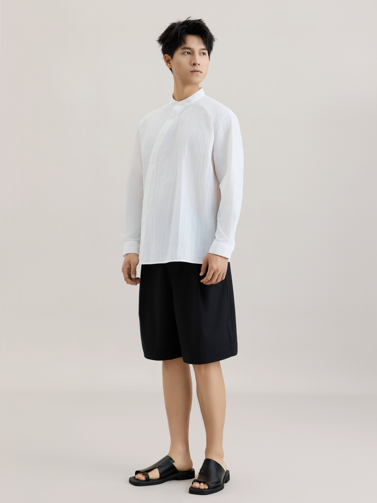 OWNLIFE stand-up collar slant breasted long sleeve shirt - TOPH.