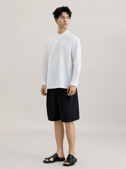 OWNLIFE stand-up collar slant breasted long sleeve shirt - TOPH.