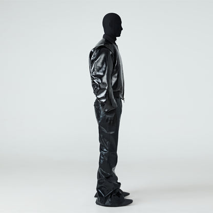 FRKM SCD shiny PU leather black padded baseball uniform Jacket - KIERNAN.