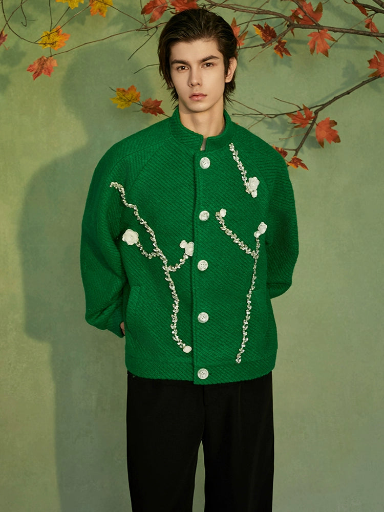 JIECHI loose woolen embroidered applique jacket  - NILE.