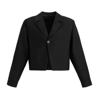 FRKM SCD SS Cropped Blazer Loose Padded Shoulders Black Suit - BRENDA.