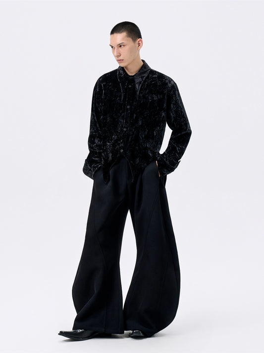 FRKM SCD Corrugated Glossy Velor Dovetail Hem Cropped Shirt Jacket -FEIST.