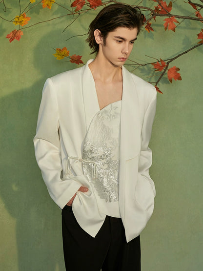 JIECHI  embroidered white irregular bias suit  - QUOTE.