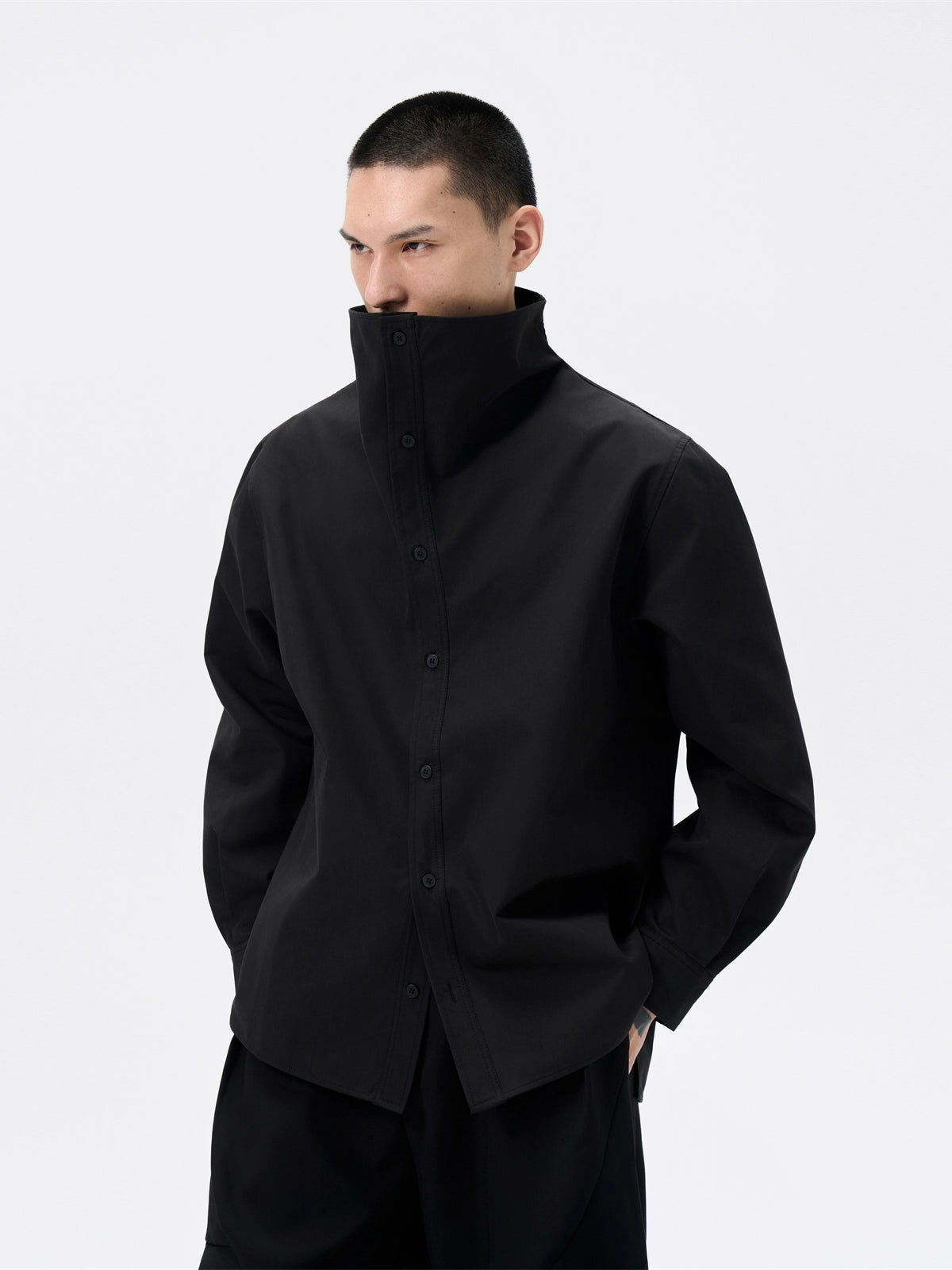 FRKM SCD Big Stand Collar Simple Loose Long Sleeve Shirt - TRAVIS.