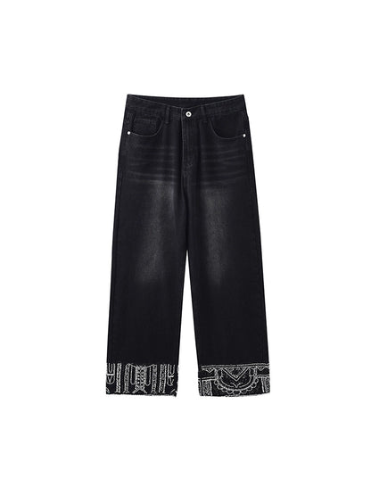 JIECHI  casual wide-leg diamond jean pants-ANDERSON.