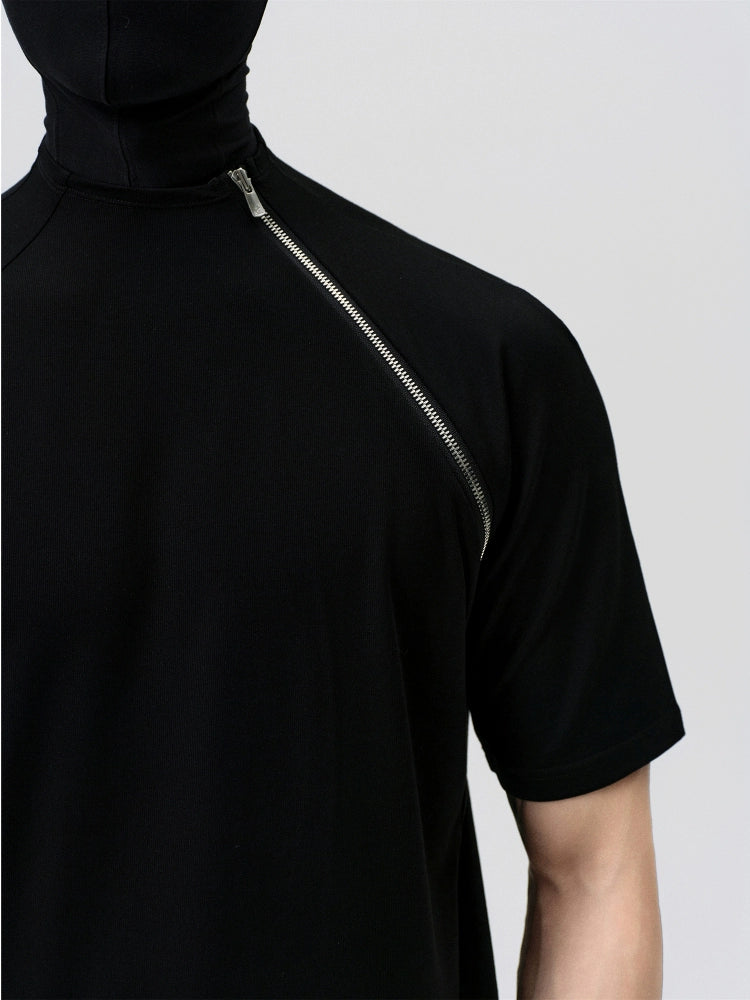 FRKM SCD High Elastic Solona Diagonal Zipper Short Sleeve T-Shirt - PAISLEY.