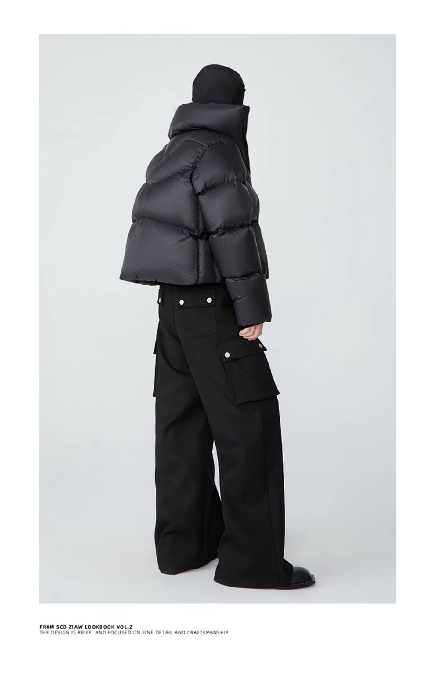 FRKM SCD 90 White Duck Down Neutral Short Collar Black Thick Jacket - TRENTON.