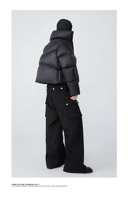 FRKM SCD 90 White Duck Down Neutral Short Collar Black Thick Jacket - TRENTON.