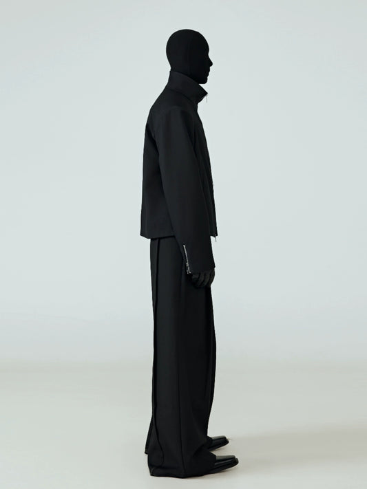 FRKM SCD Stand Collar Black Cropped Jacket - QUIET.