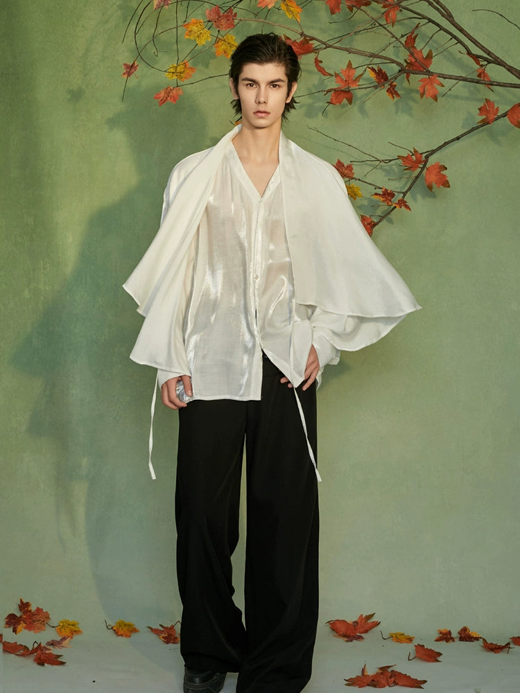 JIECHI  loose casual white long-sleeved shirt - WALTER.