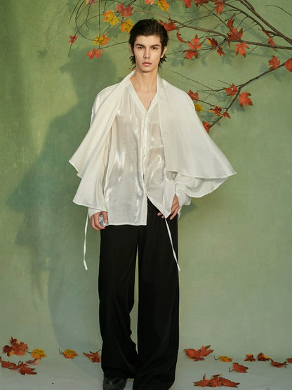 JIECHI  loose casual white long-sleeved shirt - WALTER.