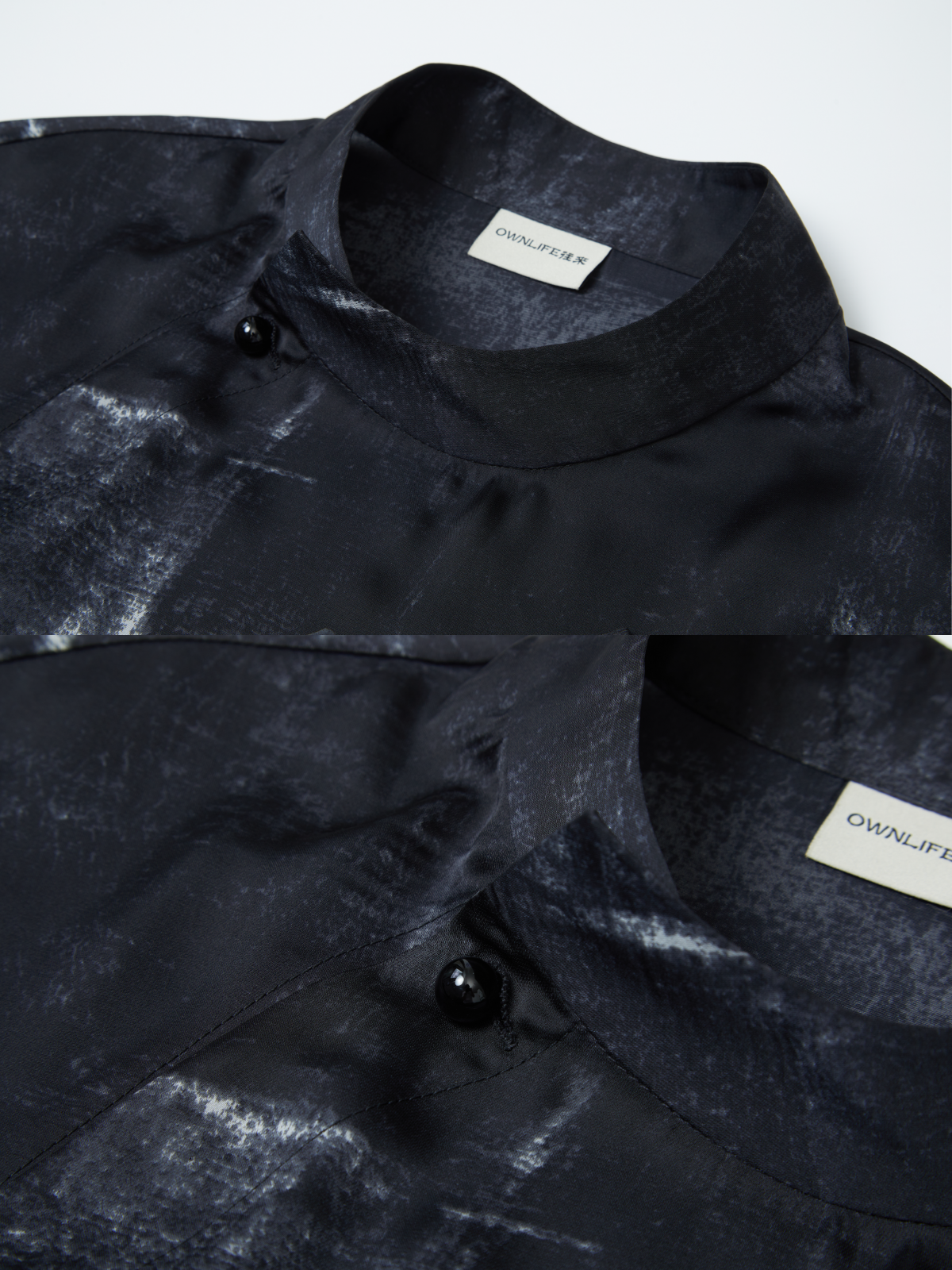 OWNLIFE ink stand-up collar cross-placket natural obsidian shirt - RICHY.