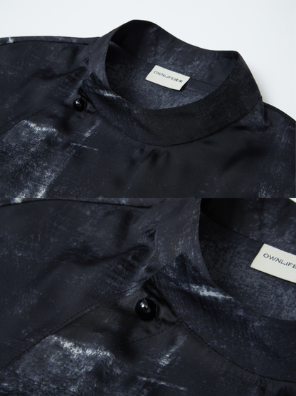 OWNLIFE ink stand-up collar cross-placket natural obsidian shirt - RICHY.