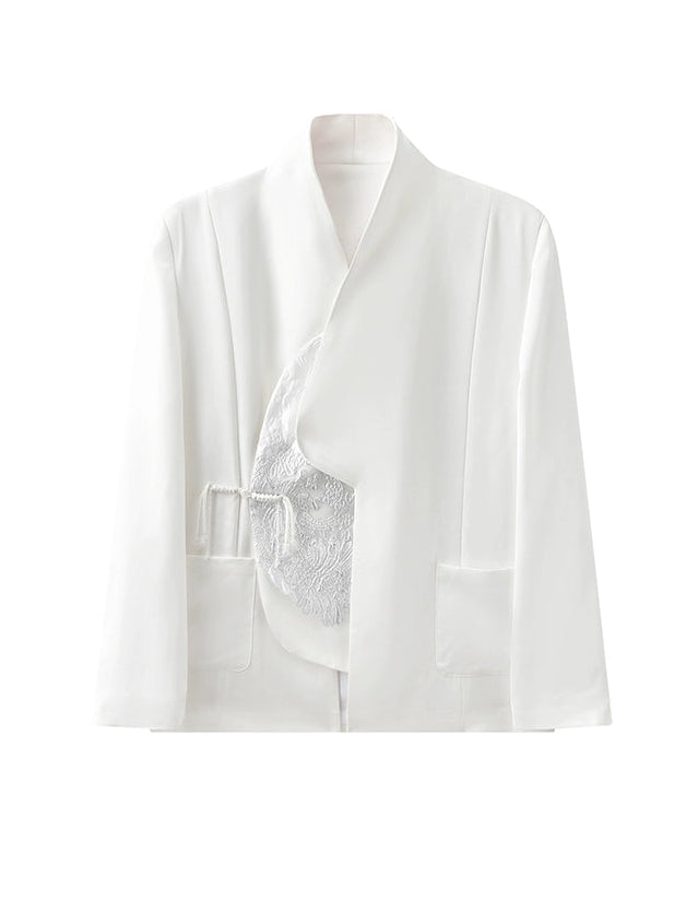 JIECHI  embroidered white irregular bias suit  - QUOTE.