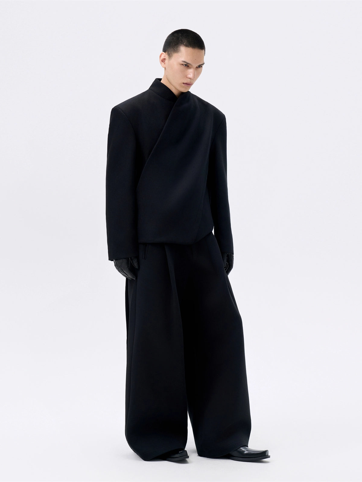 FRKM SCD Waist Cropped Deconstructed Stand Collar Suit Jacket - HERMIONE.