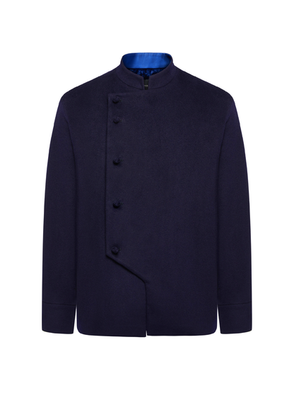OWNLIFE stand-up collar partial placket buckle imported wool coat - ROY.