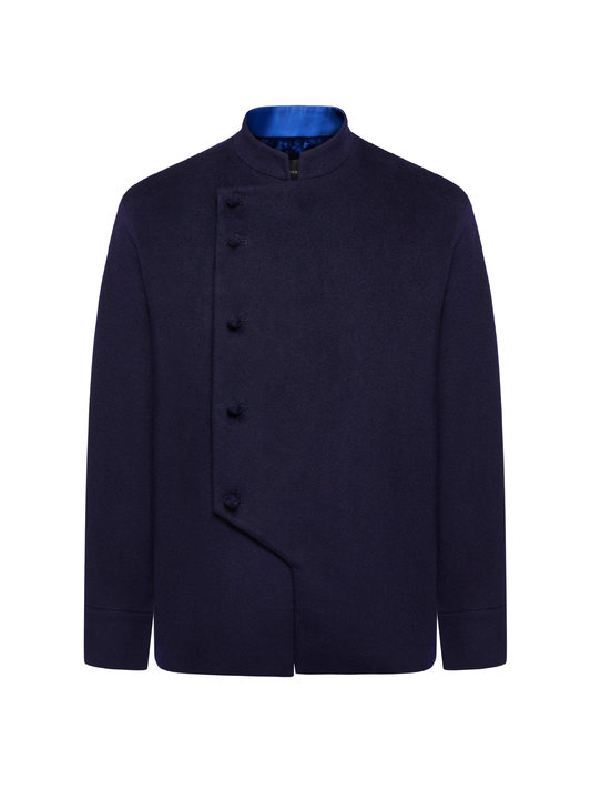 OWNLIFE stand-up collar partial placket buckle imported wool coat - ROY.