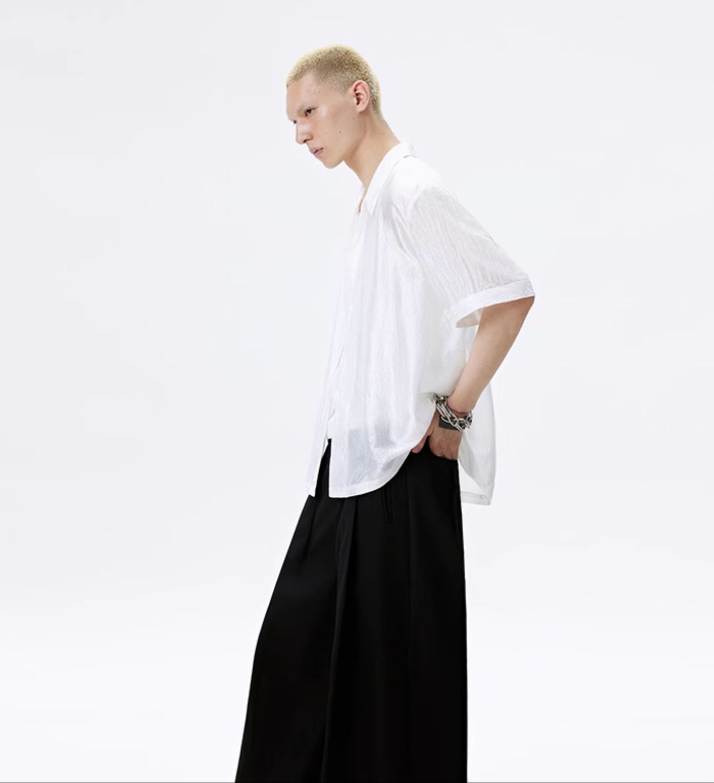 FRKM SCD Textured Black Pleated Drape Embroidered Loose Top - ISABEL.