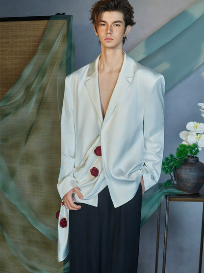 JIECHI white casual loose embellished blazer - GENA.