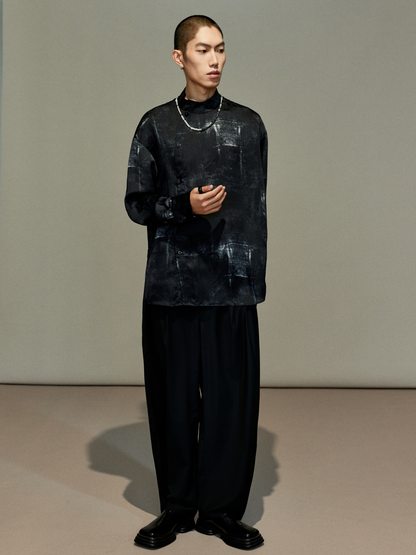 OWNLIFE ink stand-up collar cross-placket natural obsidian shirt - RICHY.