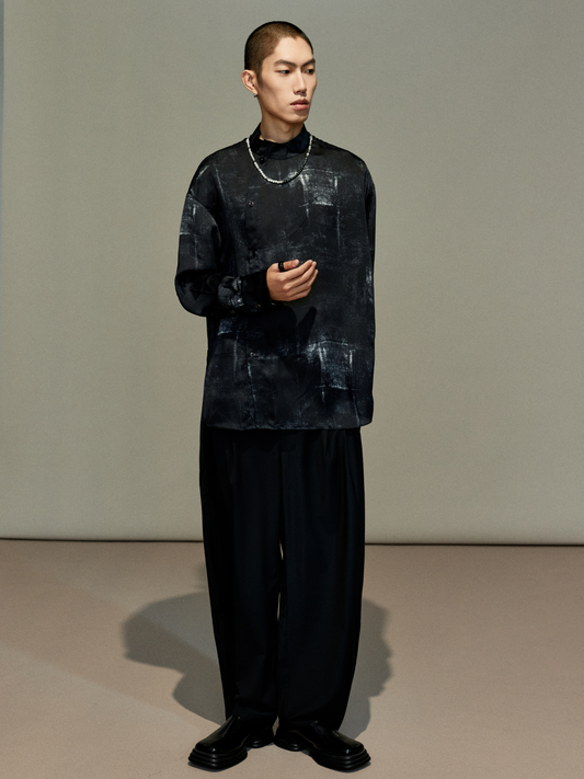 OWNLIFE ink stand-up collar cross-placket natural obsidian shirt - RICHY.