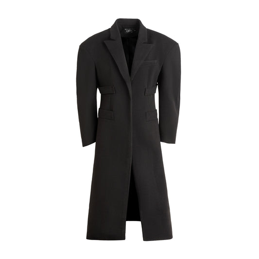 FRKM SCD Inverted Triangle X-Shaped Waist Tweed Long Coat - EMBER.