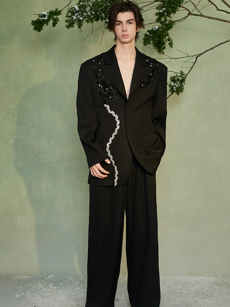 JIECHI  beaded embroidered casual loose suit  - INDIGO.