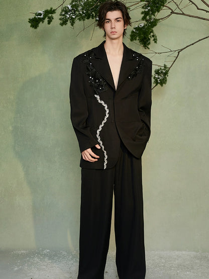 JIECHI  beaded embroidered casual loose suit  - INDIGO.