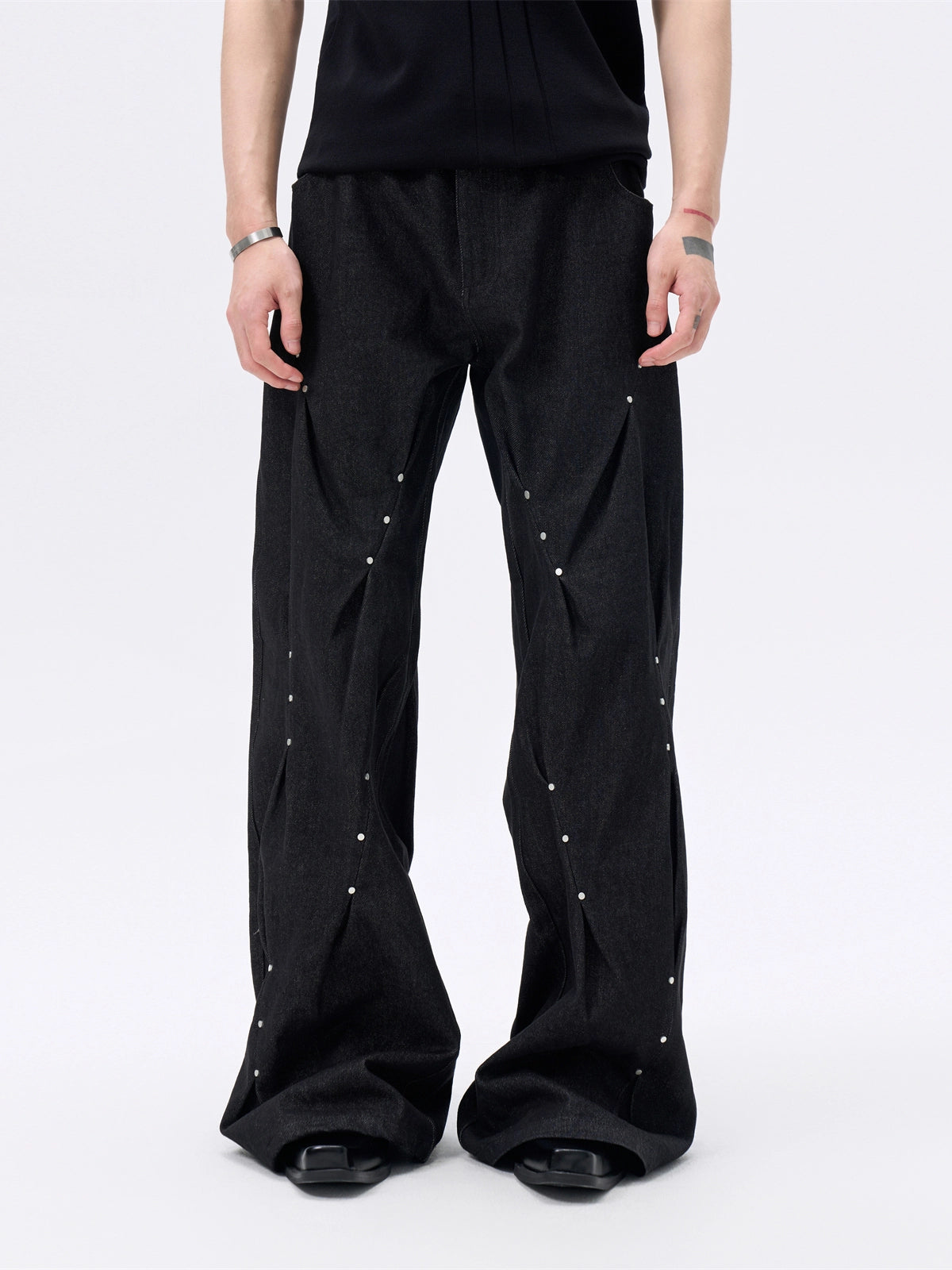 FRKM SCD Pleated Loose Jeans Three-Dimensional Twist A-line Pants - ROMEO.