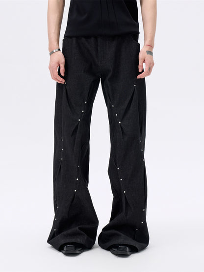 FRKM SCD Pleated Loose Jeans Three-Dimensional Twist A-line Pants - ROMEO.
