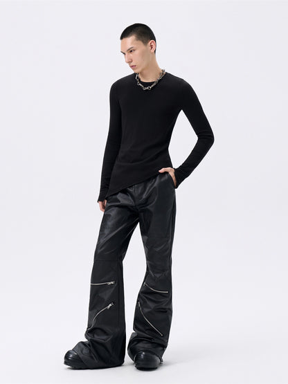 FRKM SCD Irregular Bevel Hem Slim Fit Stretch Basic Long Sleeve T-Shirt- ULTRA.