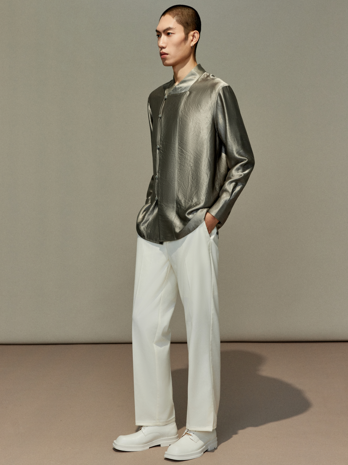 OWNLIFE acetic acid improved collar seersucker texture shirt - DAVE.