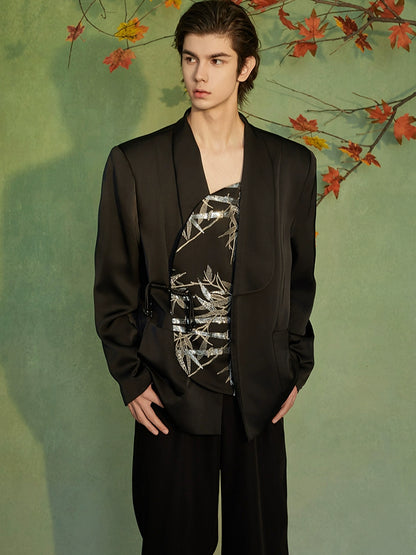 JIECHI embroidered irregular bias cut black blazer - PROSPER.