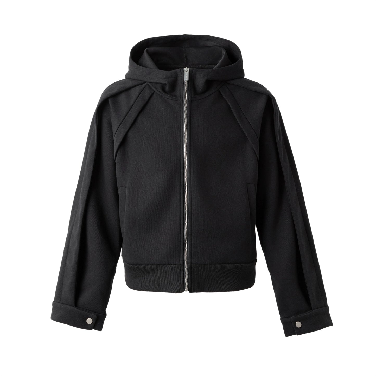 FRKM SCD Deconstructed Zippered Cropped Black Loose Hoodie - KAISEN.