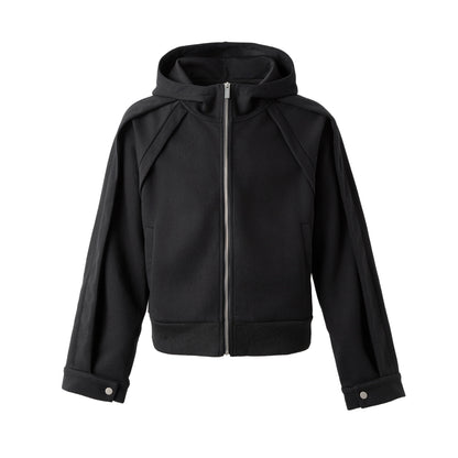FRKM SCD Deconstructed Zippered Cropped Black Loose Hoodie - KAISEN.