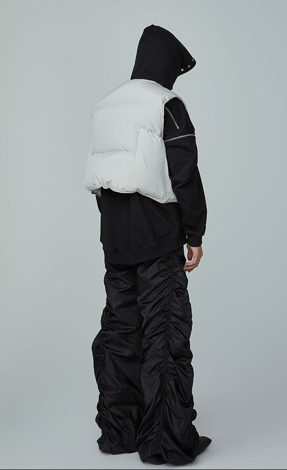FRKM SCD FW 90 White Duck Down Jacket Sleeveless  Jacket Worn Over Vest- QUASI.