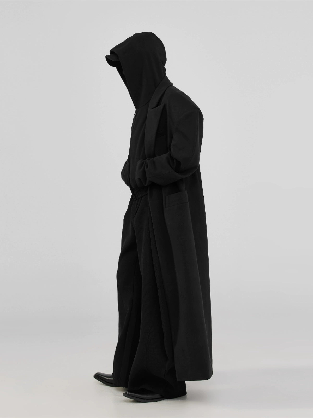 FRKM SCD Inverted Triangle X-Shaped Waist Tweed Long Coat - EMBER.