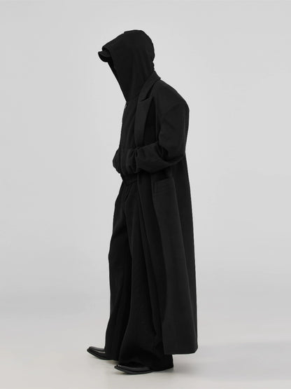 FRKM SCD Inverted Triangle X-Shaped Waist Tweed Long Coat - EMBER.
