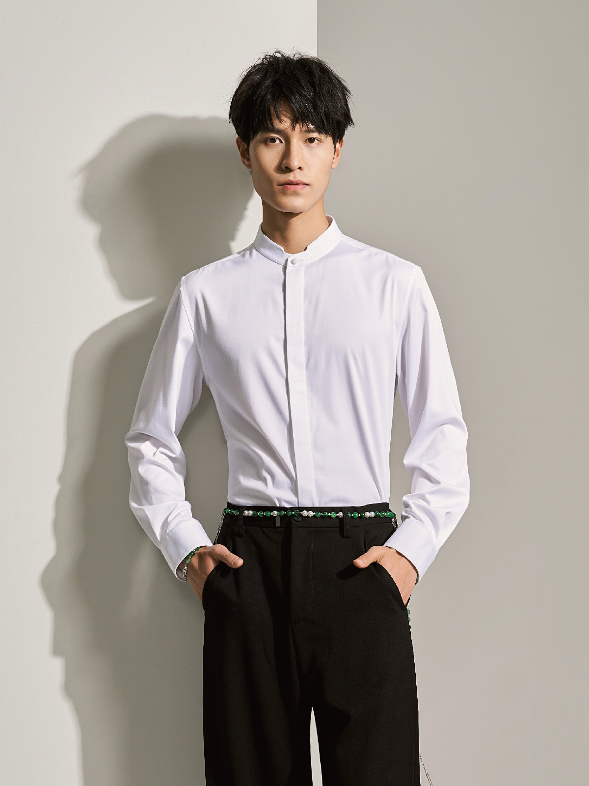 OWNLIFE Ruyi collar white jade natural bamboo fiber shirt -MACK.