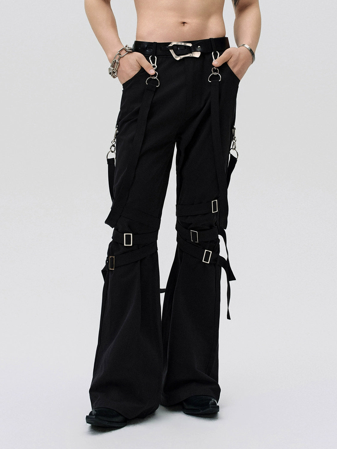 FRKM SCD Strip Strap Knee-cinching A-Shaped Bootcut Casual Pants - ZITA.